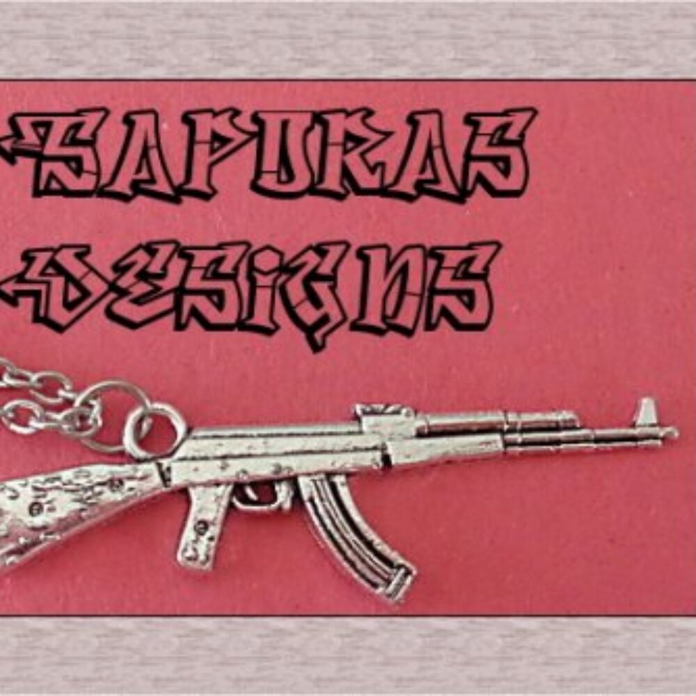 Silver Tone Gun Design Necklace Biker Gothic Punk Rock Style